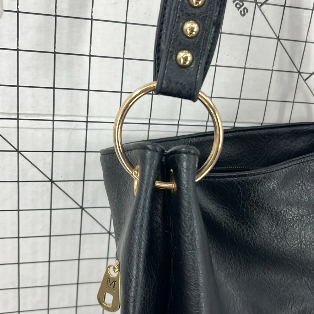 Montana West black leather, textured shoulder purse